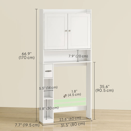 Modern Over the Toilet Storage Cabinet with 2 Doors, Above Commode Storage Cabinet with Toilet Paper Holder, White