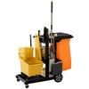 Commercial Janitorial Cart with 3 Tier Shelves, Cleaning Cart with Rubbish Bag and Mop Mount for Hotel Restaurant, Black