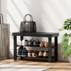 Bamboo Shoe Storage Bench, 3-Tier Entryway Bench with 2 Storage Shelves for Hallway, Holds 6 Pairs, Black