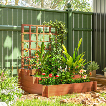 Wooden Elevated Planter Box with Trellis for Climbing Plants, 3 Tier Raised Garden Bed for Garden, Outdoor, Brown