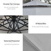 10FT Cantilever Patio Umbrella with Lights Solar Powered Offset Umbrella with Crank and Cross Base for Deck Light Grey
