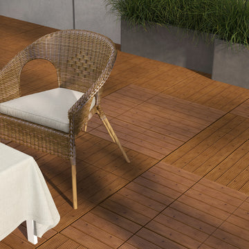 12 Pcs Garden Decking Tiles Wooden Outdoor Flooring Tiles for All Weather Use, Brown