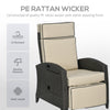 Wicker Recliner Chair with Adjustable Backrest and Footrest, Washable Cushion, Side Tray, Khaki