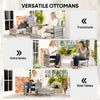 5 Piece Patio Furniture Set, Wicker Patio Chairs with Ottomans, 2-Tier Glass Coffee Table and Cushions, Grey/Cream White