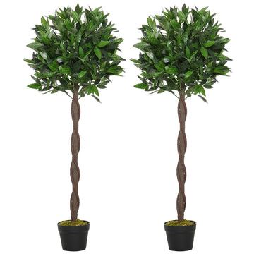 4FT Artificial Laurel Tree Set of 2, Lifelike Fake Plant with 564 Leaves, Potted Fake Plant for Home Office Decor, Green