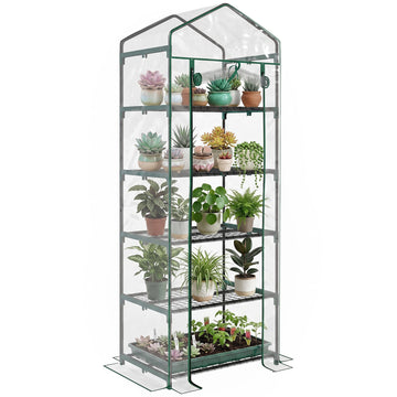 5 Tier Mini Greenhouse, Portable Outdoor Flower Stand with Shelf Clips, Indoor Greenhouse with Steel Frame, Transparent, 27.25