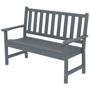 Outdoor Bench, HDPE Weatherproof Garden Bench, 2-Person Garden Seating with Slatted Seat
