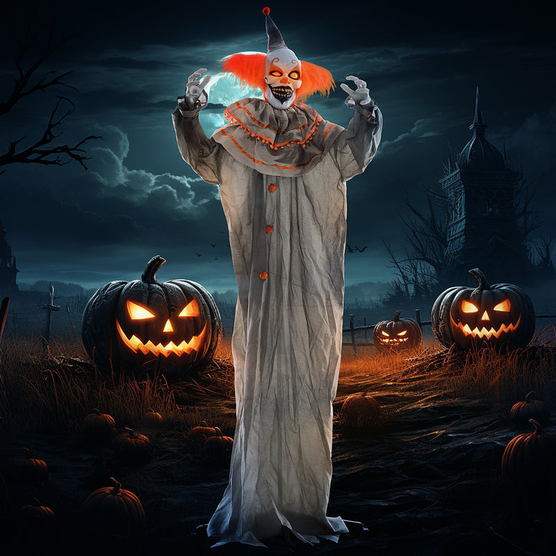 6' Life Size Orange Classic Clown Outdoor Halloween Decoration Animatronic, Sound and Motion Activated w/ Light Up Eyes