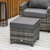 Patio Rattan Ottoman, Outdoor Wicker Footrest with Soft Cushion, Metal Frame for Backyard, Garden, and Poolside, Grey