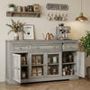 Sideboard Buffet Cabinet with Storage, Coffee Bar Cabinet with Glass Doors and Adjustable Shelves, Distressed