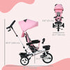 Qaba 6 in 1 Toddler Tricycle with Parent Push Handle, Canopy, Storage Baskets, Cupholder, Pink