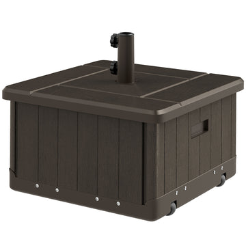 3-in-1 Outdoor Umbrella Base with Wheels and Handles, End Table, Flower Box Planter with Hole, 176 lbs. Capacity, Brown
