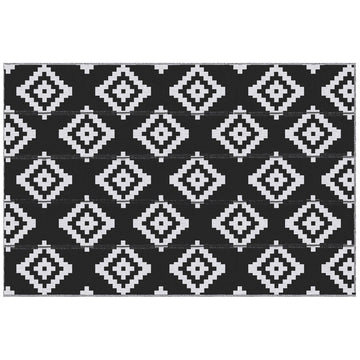 Reversible Outdoor RV Rug, Patio Floor Mat, 6' x 9' Plastic Straw Rug for Backyard, Deck, Beach, Camping, Black & White