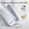 Stainless Steel Litter Box, XL High Sided Cat Litter Box with Scoop, Anti Leakage & Easy to Clean, 24