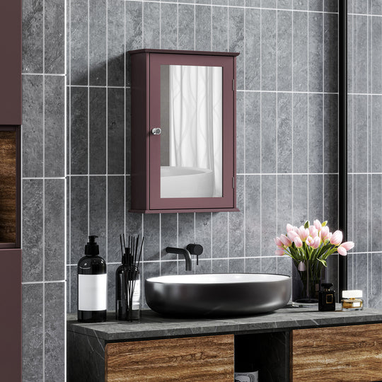 Bathroom Mirror Cabinet, Wall Mounted Medicine Cabinet with Door and Shelves, Dark Brown