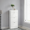 3 Flip Drawer Shoe Cabinet, Marble-Effect Narrow Shoe Storage Cabinet with Top Drawer and Adjustable Shelves, White