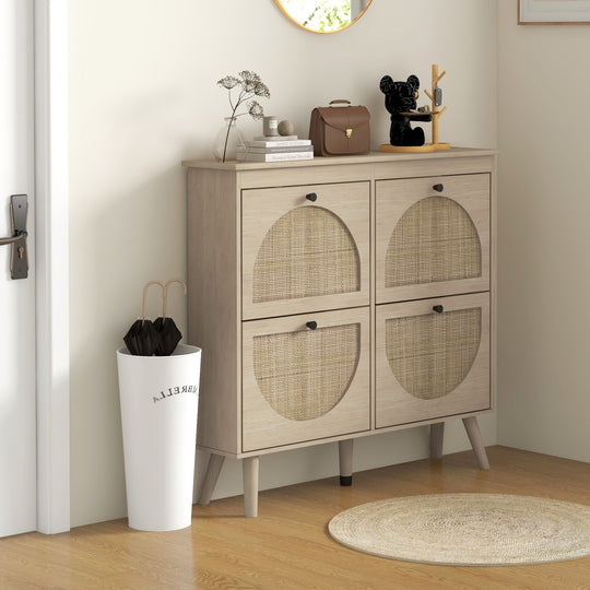 Shoe Cabinet for entryway, Shoe Storage Cabinet with 4 Flip Drawers and Adjustable Shelves for 20 Pairs of Shoes, Oak