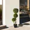 35 Inch Potted Fake Plant, Artificial Boxwood Topiary Tree, Triple Ball Tree for Indoor and Outdoor, Green