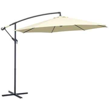 Φ10' Deluxe Cantilever Umbrella Outdoor Market Parasol Banana Hanging Offset Sunshade Crank Cross Base Beige