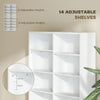 9-Tier DVD Shelf with 18 Compartments and 14 Adjustable Shelves, Holds 640 CDs, 360 DVDs or 430 Blu-rays, White