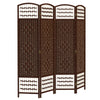4 Panel Folding Room Divider, Portable Privacy Screen, Wave Fiber Room Partition for Home Office, White, Brown