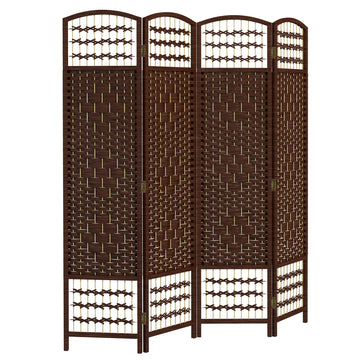 4 Panel Folding Room Divider, Portable Privacy Screen, Wave Fiber Room Partition for Home Office, White, Brown