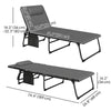 Folding Chaise Lounge Chair Set of 2, Reclining Outdoor Lounge Chair Set with Quick Drying Pad Headrest Side Pocket, Tanning Chair Set for Beach Garden Pool, Light Grey