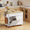 Kitchen Island Cart with Charging Station and Drop Leaf, Kitchen Island Table on Wheels with Trash Can Cabinet