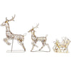 3-Piece Lighted Reindeer and Sleigh Set, PP Rattan Outdoor Christmas Decoration with LEDs, 8 Modes, Daily Timer