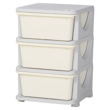 Qaba 3 Tier Kids Toy Organizer and Storage Bins with 3 Plastic Drawers, Cream White