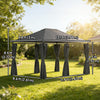 13'x 10' Soft-top Steel Patio Gazebo Canopy Party Tent with 6 Removable Curtains and Drainage Holes, Dark Grey