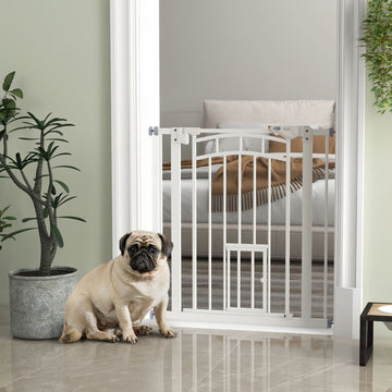 Auto-Close Pet Gate, Stair Gate with Cat Door, Double Locking for Doorways Hallways Stairs, Fits 29