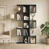 5-Tier Bookshelf, S Shaped Geometric Bookcase with 15 Compartments, Black Wood Grain