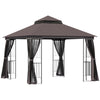 10'x10' Soft-top Patio Gazebo with Double Tier Roof, Mesh Curtains, Display Shelves, Top Hooks