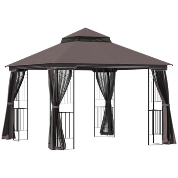 10'x10' Soft-top Patio Gazebo with Double Tier Roof, Mesh Curtains, Display Shelves, Top Hooks