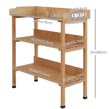 Outdoor Garden Wooden Potting Bench Work Station Table Tool Storage Shelf w/ Hooks, Natural
