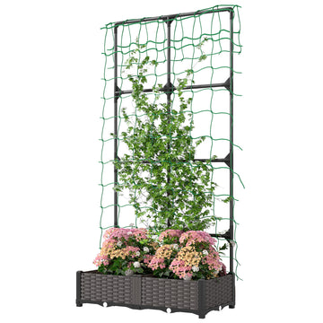 2PCS Plastic Planter Box with Trellis, Self-Watering Raised Garden Bed with Trellis and Netting