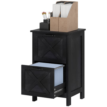 Vertical Filing Cabinet with 2 Drawers, Rustic Farmhouse Office Storage Cabinet for A4, Letter Size, Distressed Black