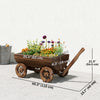 Wooden Wagon Planter Box, Mobile Garden Planter with 4 Wheels, Small Wheelbarrow Wagon Flower Cart with Drainage Holes