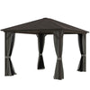 10' x 12' Deluxe Hardtop Gazebo with Metal Roof, Aluminum Frame Patio Gazebo Garden Sun Shelter Outdoor Pavilion with Curtains and Netting, Grey