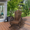 Patio Wooden Rocking Chair, Wagon Outdoor Rocker Chair with Slatted Design and Wheel Armrests for Garden, Carbonized