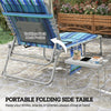Tanning Chair with Face Hole and Side Table, Folding Outdoor Lounge Chair with Carry Straps, Side Pocket, Blue Stripe