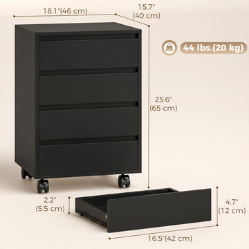4 Drawer File Cabinet, Vertical Filing Cabinet with Wheels, Modern Printer Stand for Home Office, White