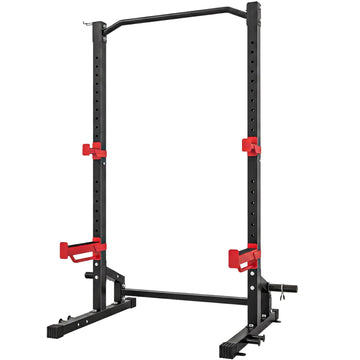 Soozier Power Cage Squat Rack, 1100LB Heavy-Duty Power Rack with Pull-Up Bar, Adjustable J-Hooks, Plates and Barbell Storage