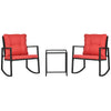 3 Pieces Rocking Bistro Set, Outdoor Wicker Patio Furniture with Glass Coffee Table and Outside Rocking Chairs for Porch, Conversation Sets with Thick Cushions, Red
