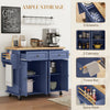 Rolling Kitchen Island with Rubber Wood Top and Storage, Spice Rack, Towel Rack, Blue