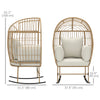 Oversized Rocking Chair, Indoor Outdoor Egg Chair w/ Thickened Cushions, Wicker Patio Lounger for Porch, Balcony, Beige