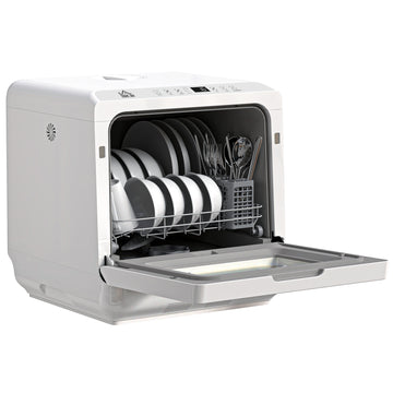Portable Dishwasher, Counter Dishwasher with 4 Place Settings, 5 Washing Programs, Air-Dry Function, 6L Water Tank, White