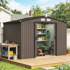 11' x 9' Metal Storage Shed Garden Tool House with Double Sliding Doors, 4 Air Vents for Backyard, Patio, Lawn Dark