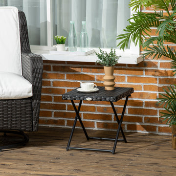 Patio Wicker Coffee Table, Outdoor PE Rattan Garden Folding Side Table, 15.75